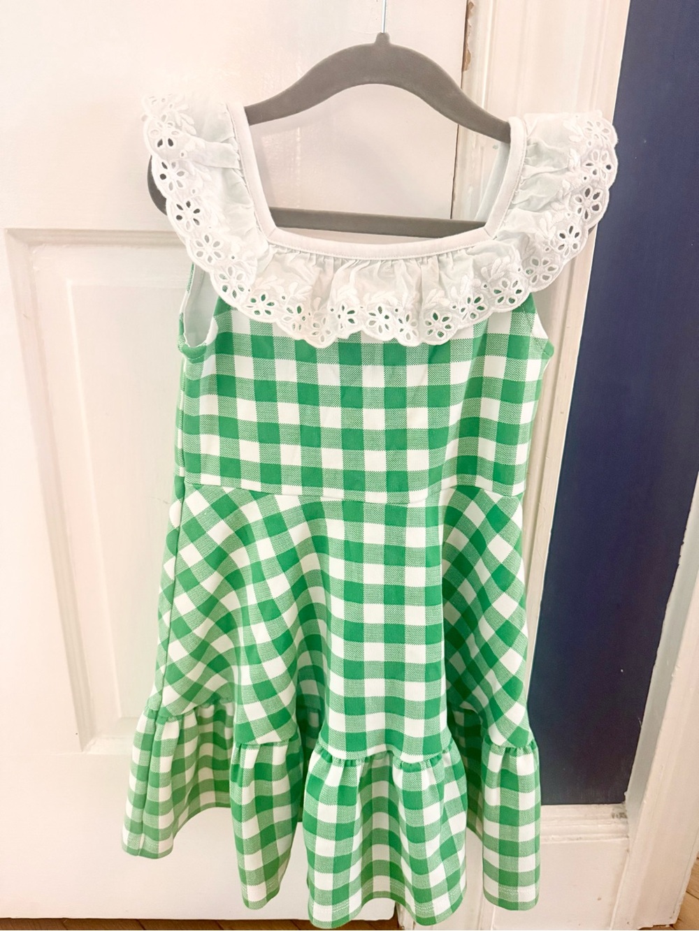 Janie and Jack Eyelet Gingham Green Ponte Summer Preppy Dress Girls Size 5
